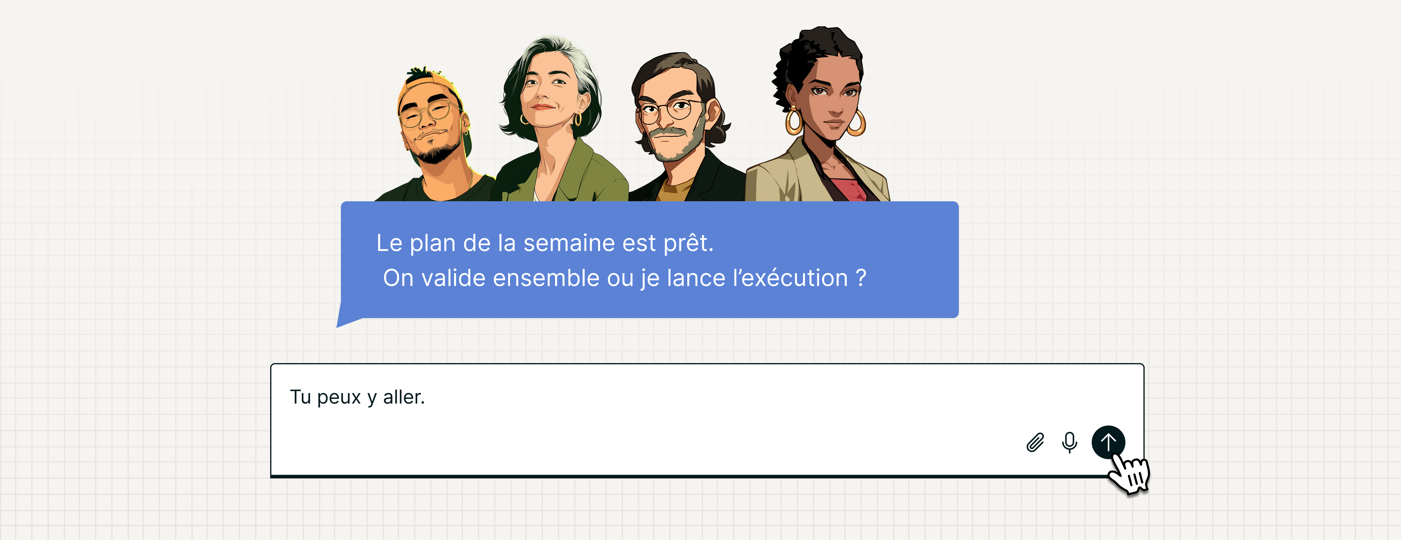 Illustration of AI agents working with business tools