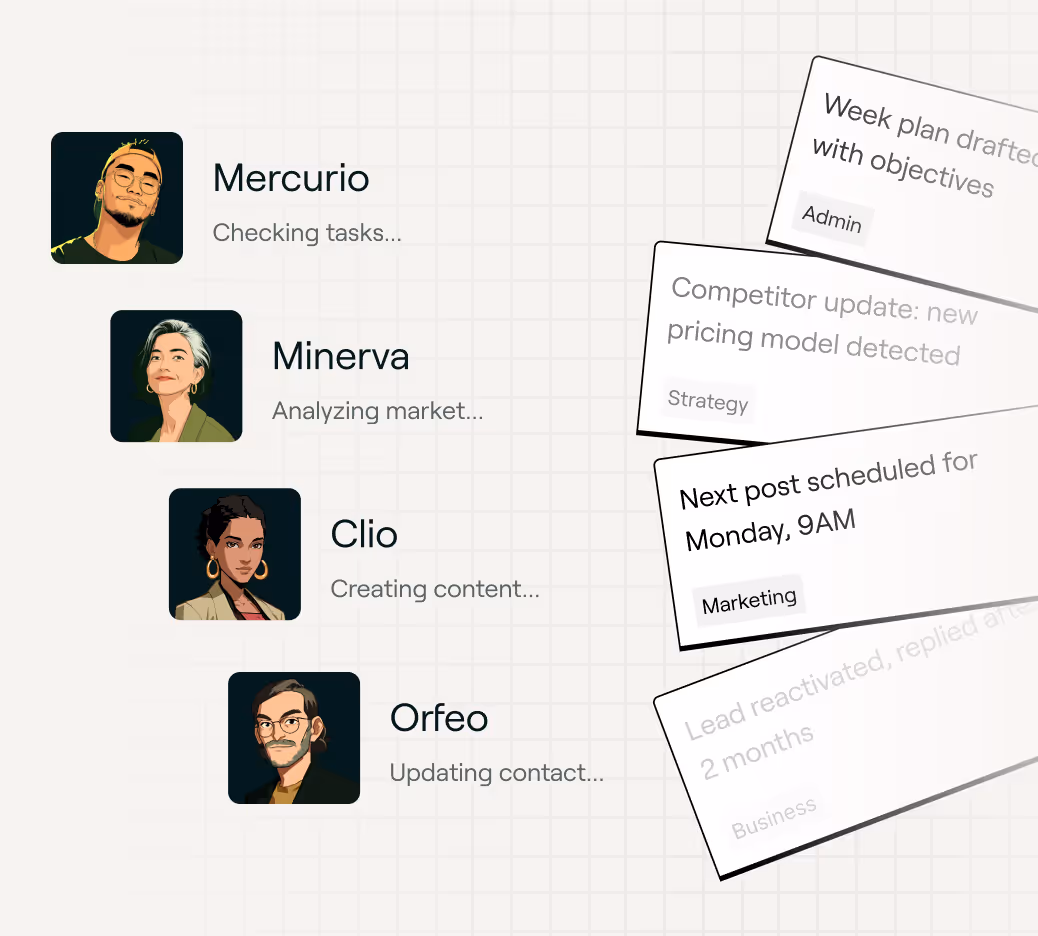 Illustration of AI agents working with business tools